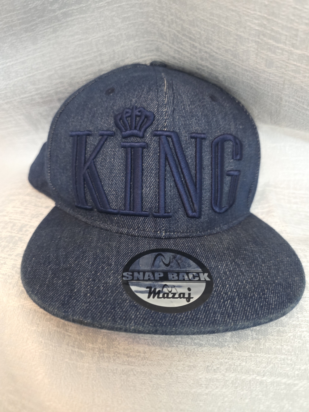KING Embroidered Denim Snapback Hat - Navy Blue